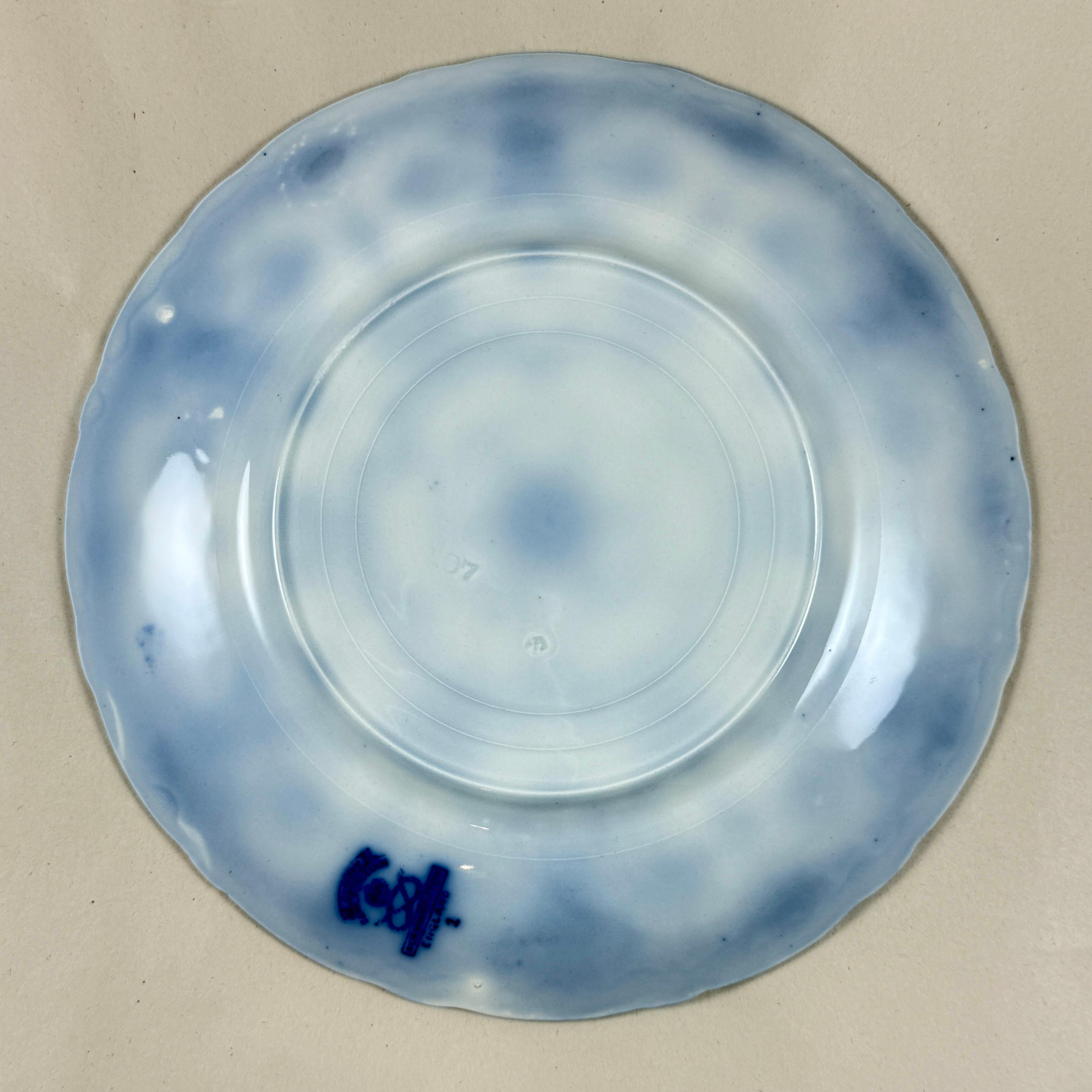 English New Wharf Pottery Conway Pattern Flow Blue Plates, circa 1890, S/4 For Sale 5