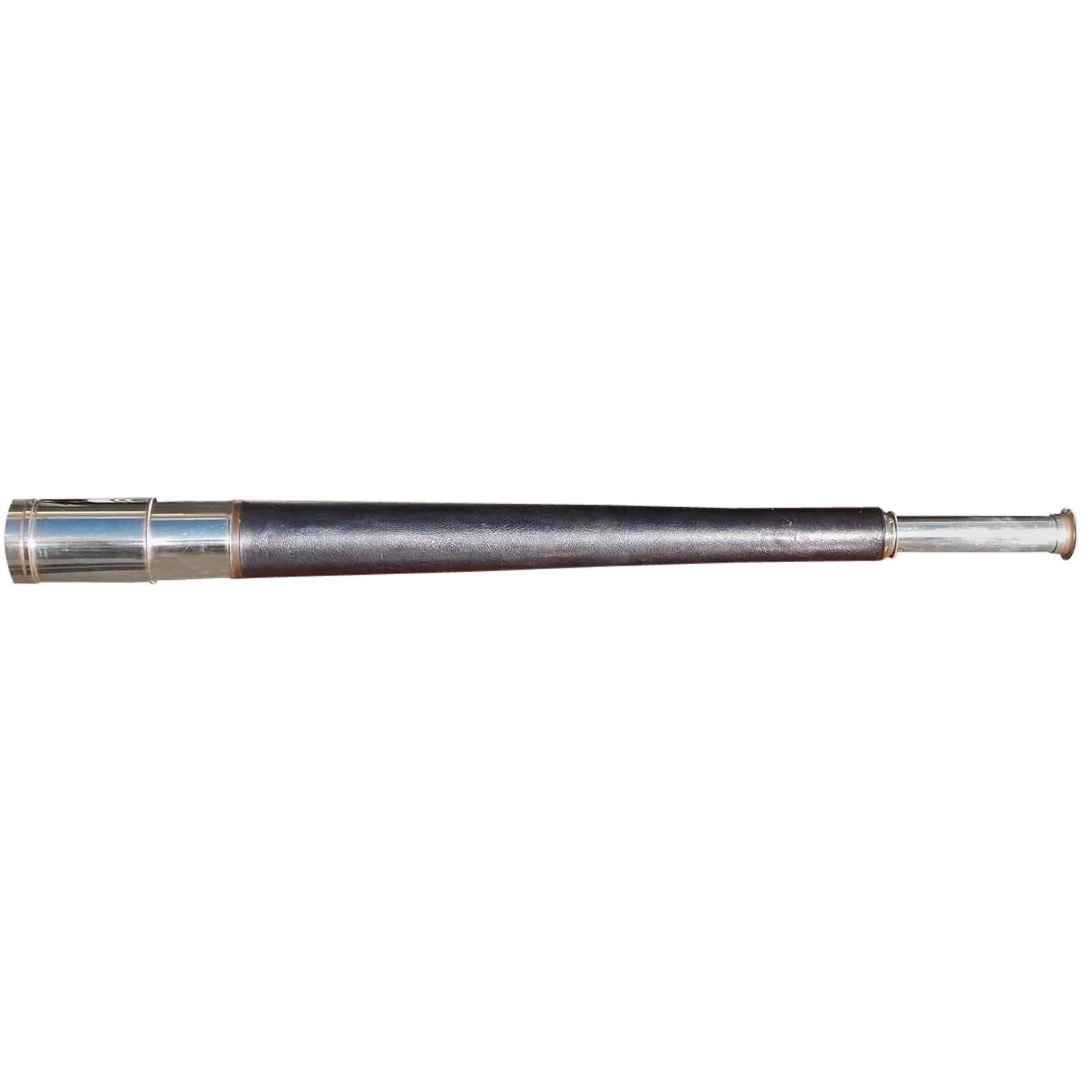 English Nickel Silver and Leather Nautical Spyglass, A. Ross, Circa 1840