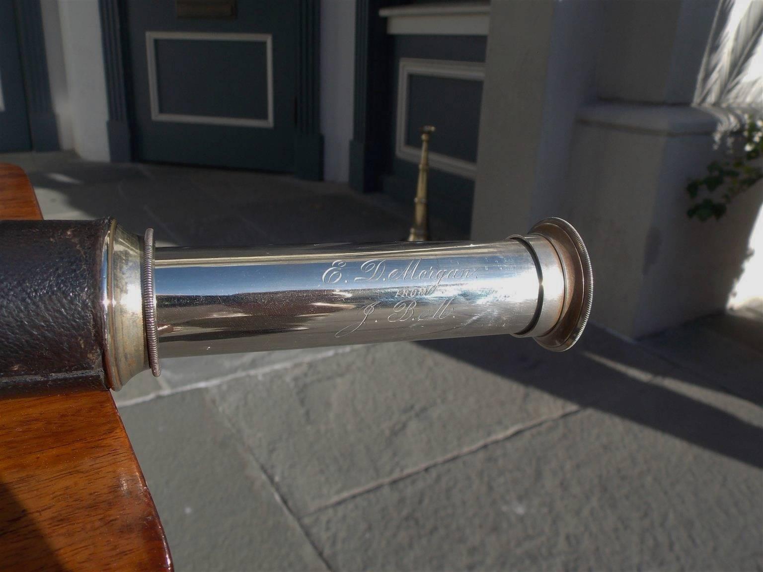 English Nickel Silver and Leather Nautical Spyglass, A. Ross, Circa 1840 In Excellent Condition In Hollywood, SC