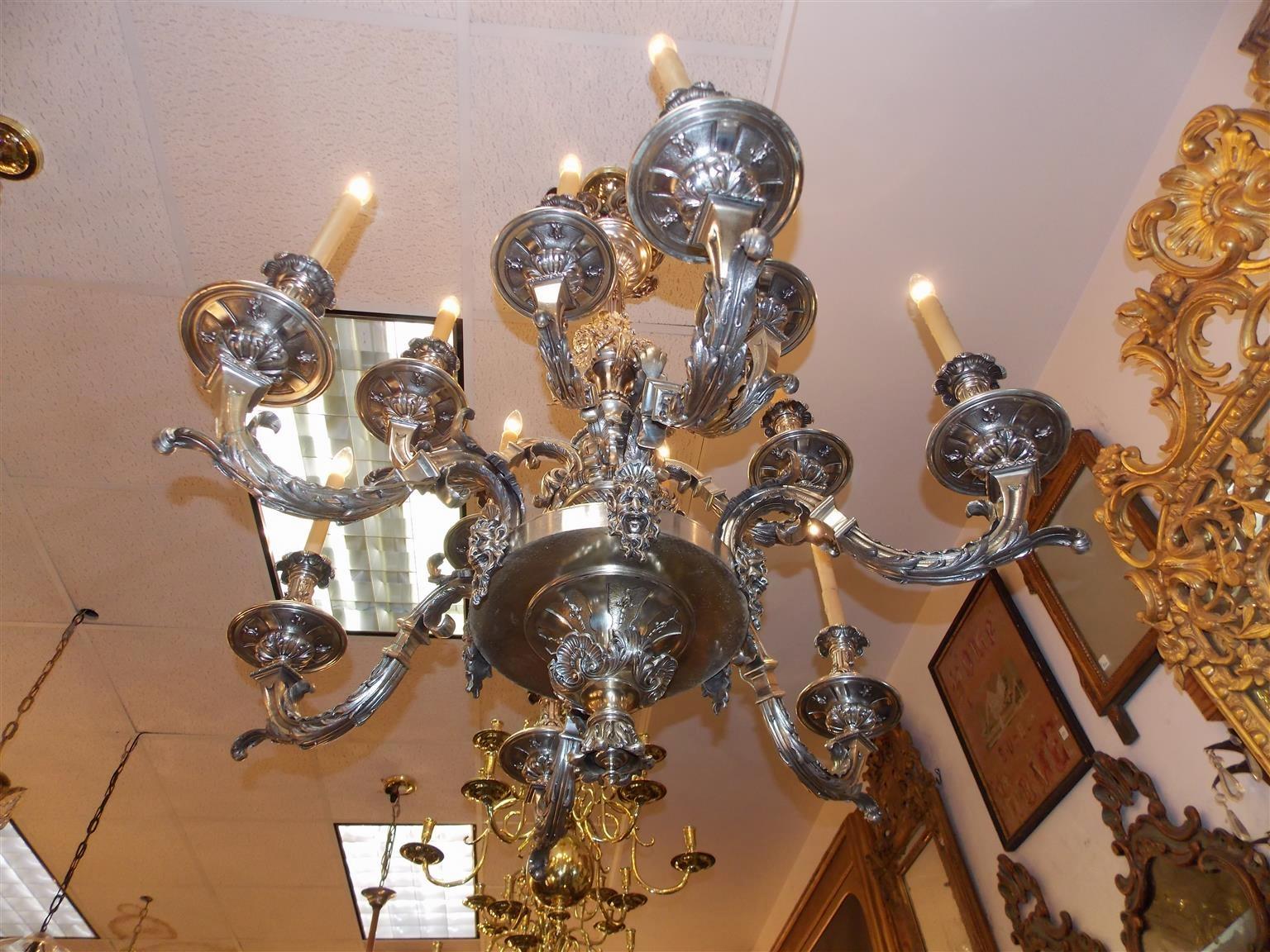 English Silver Over Bronze Figural and Acanthus Twelve-Light Chandelier, C. 1780 9