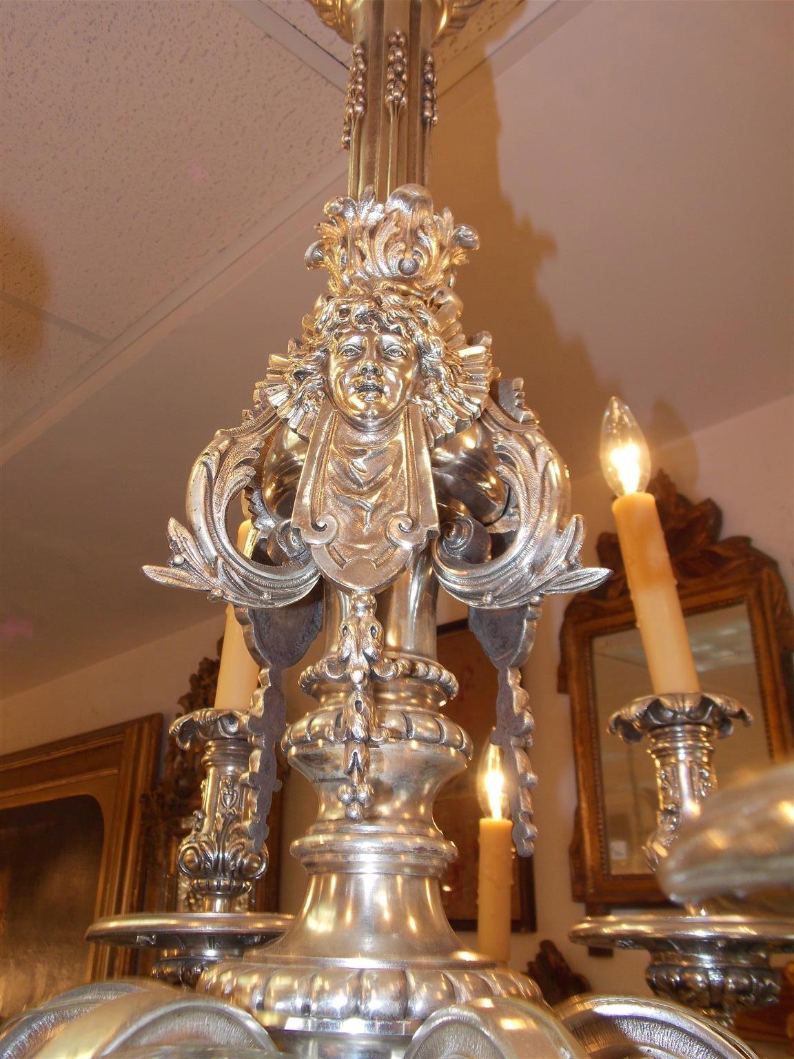 English Silver Over Bronze Figural and Acanthus Twelve-Light Chandelier, C. 1780 1