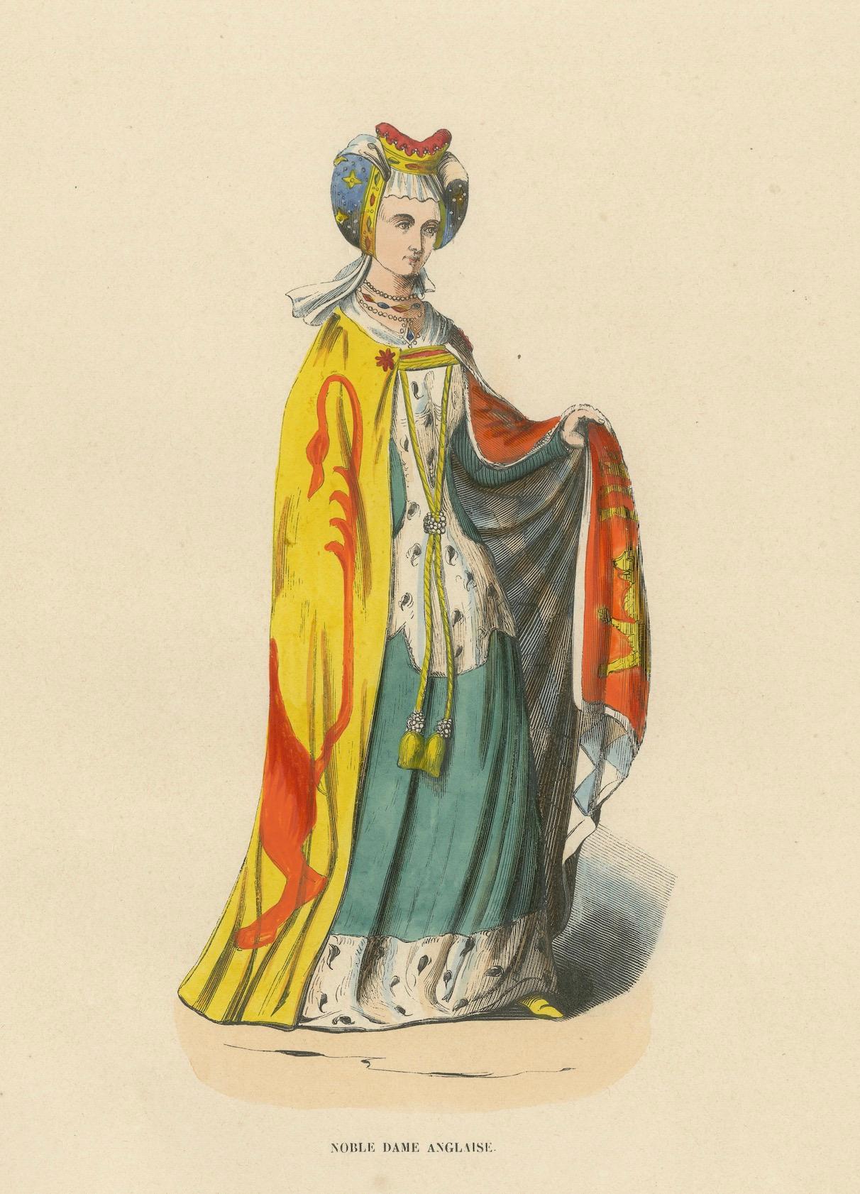 Mid-19th Century English Noblewoman in Traditional Attire, Costume Di Moyen Age, 1847 For Sale
