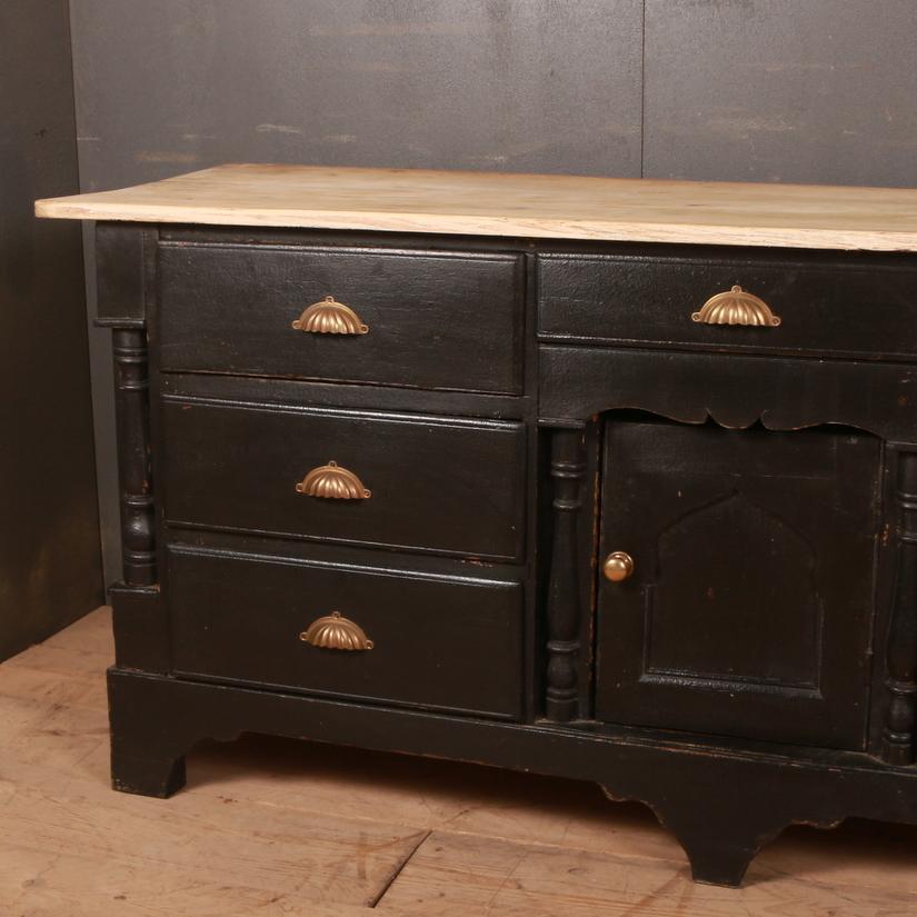 Lovely 19th century painted north country pine dresser base with a scrubbed bleached top, 1850

Dimensions:
72 inches (183 cms) wide
22 inches (56 cms) deep
32 inches (81 cms) high.

 