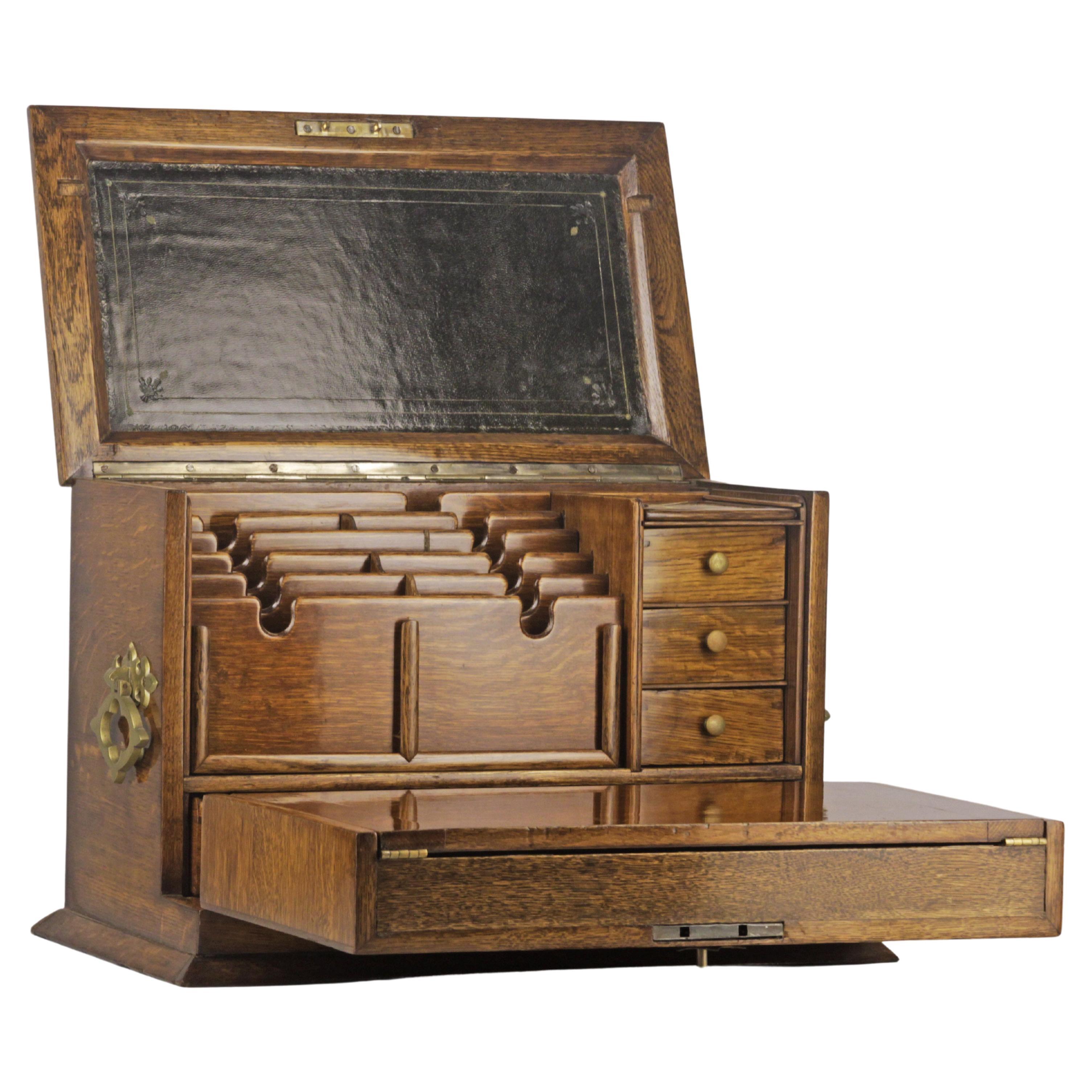 English Notary Desk in Oak, Travel Mail /Correspondence Box