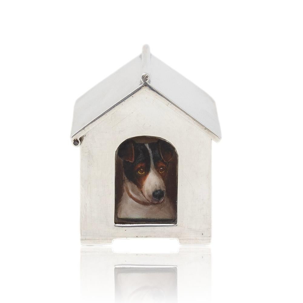 English Novelty Hundezwinger Sterling Silber und Emaille Vesta Fall (Gegossen) im Angebot