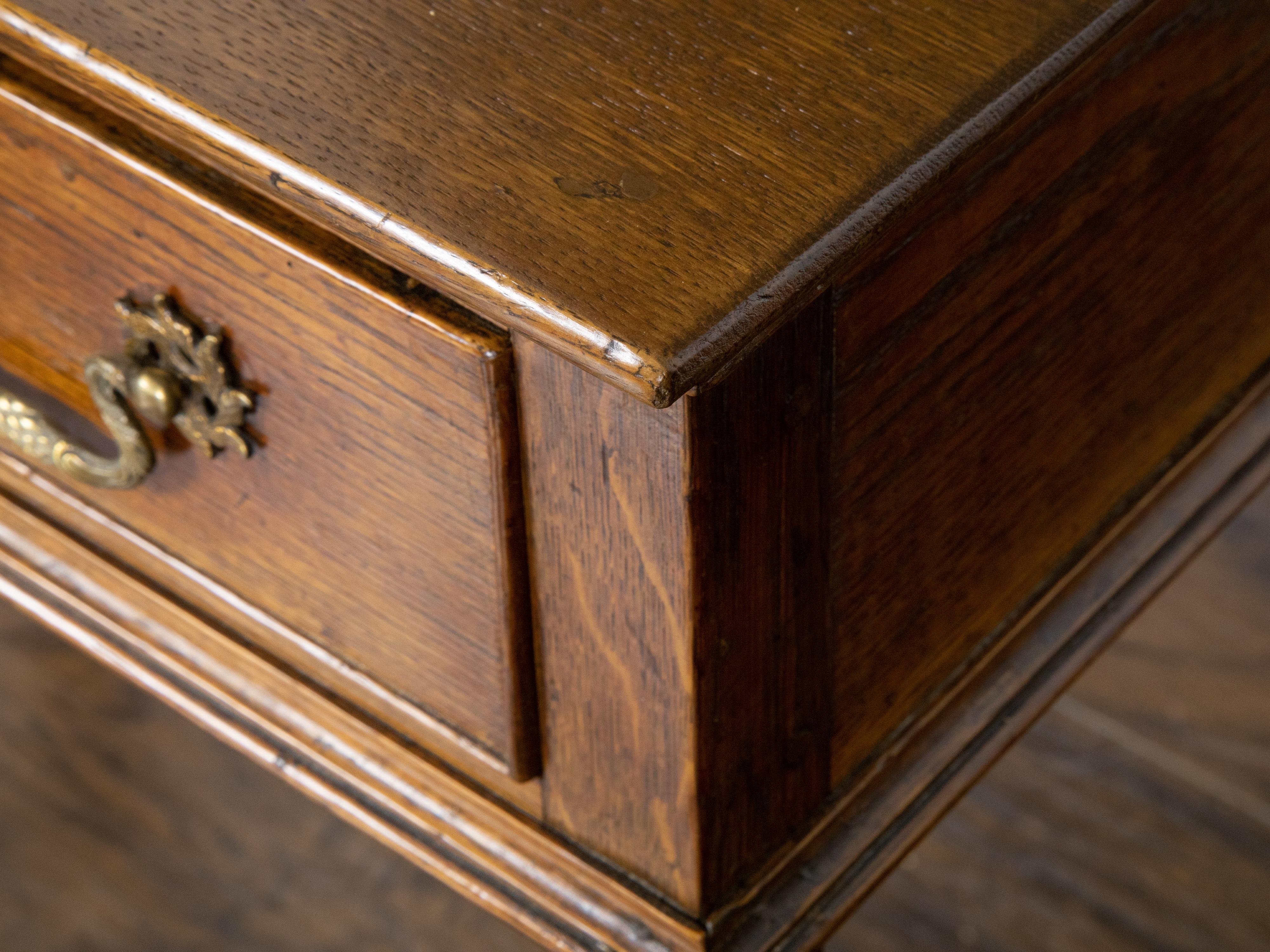 English Oak 1840s Side Table with Single Drawer and Ornate Hardware For Sale 8