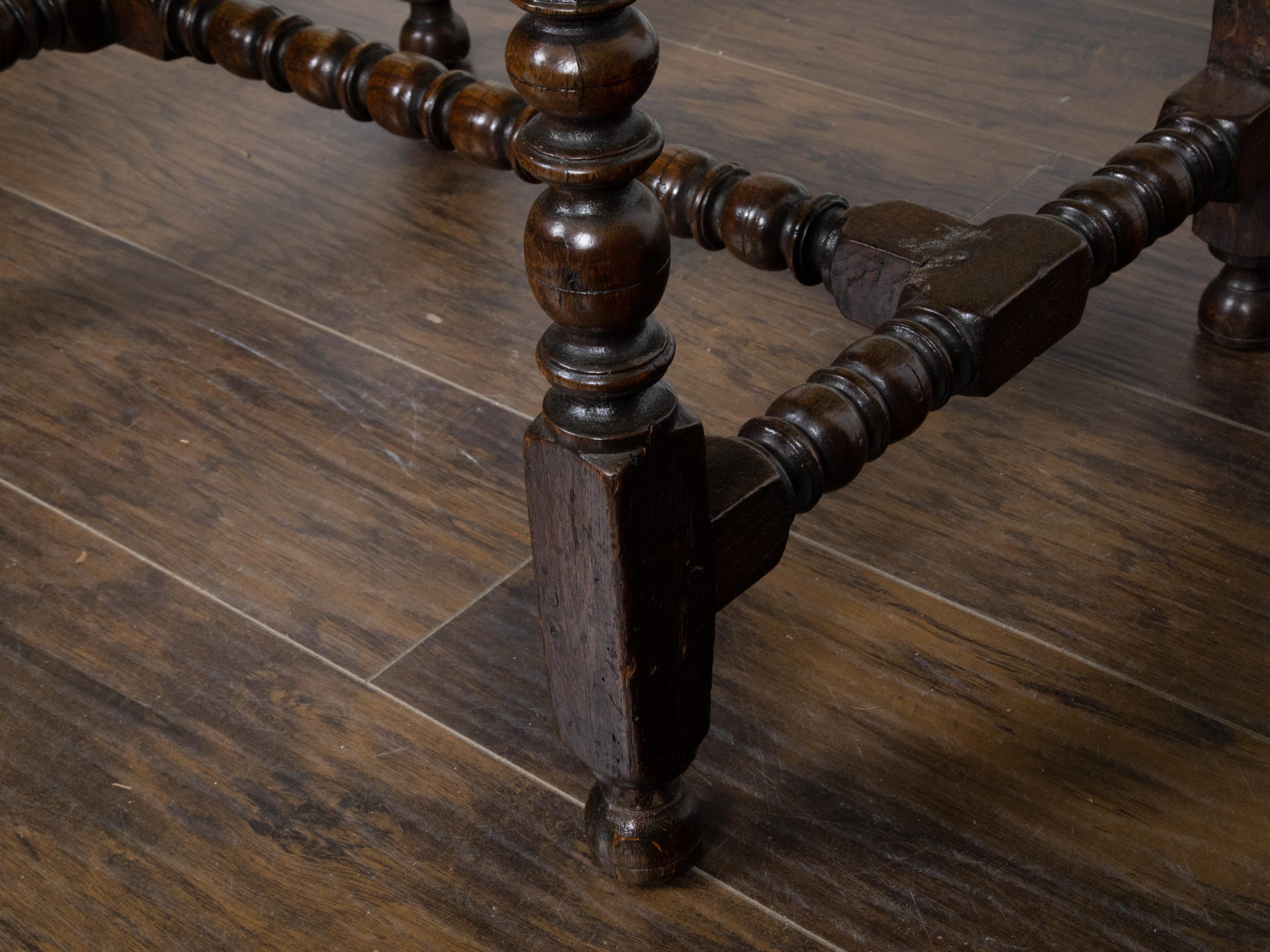 English Oak 19th Century Bobbin Legs Side Table with Geometric Font Drawer For Sale 6