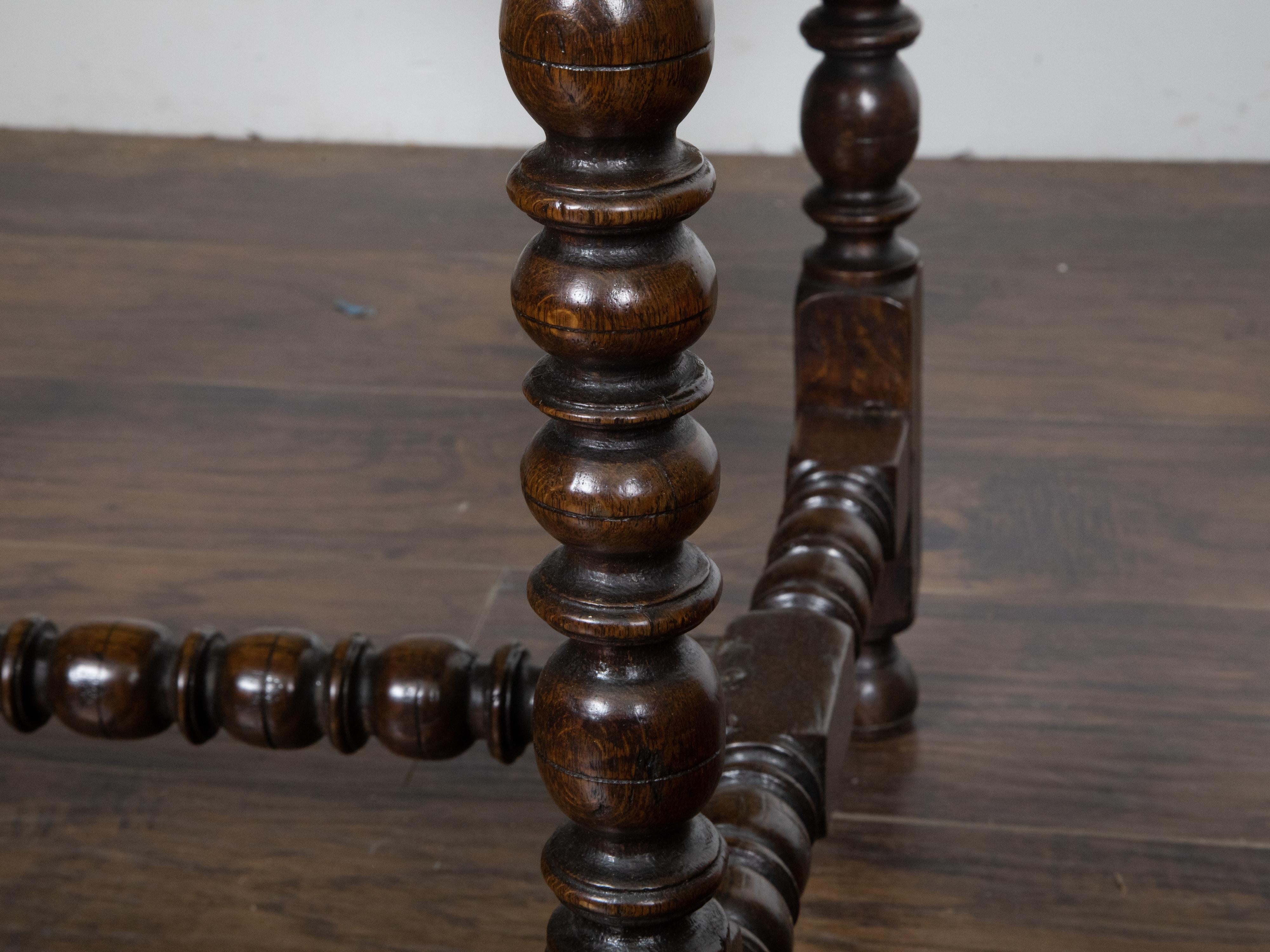 English Oak 19th Century Bobbin Legs Side Table with Geometric Font Drawer For Sale 7