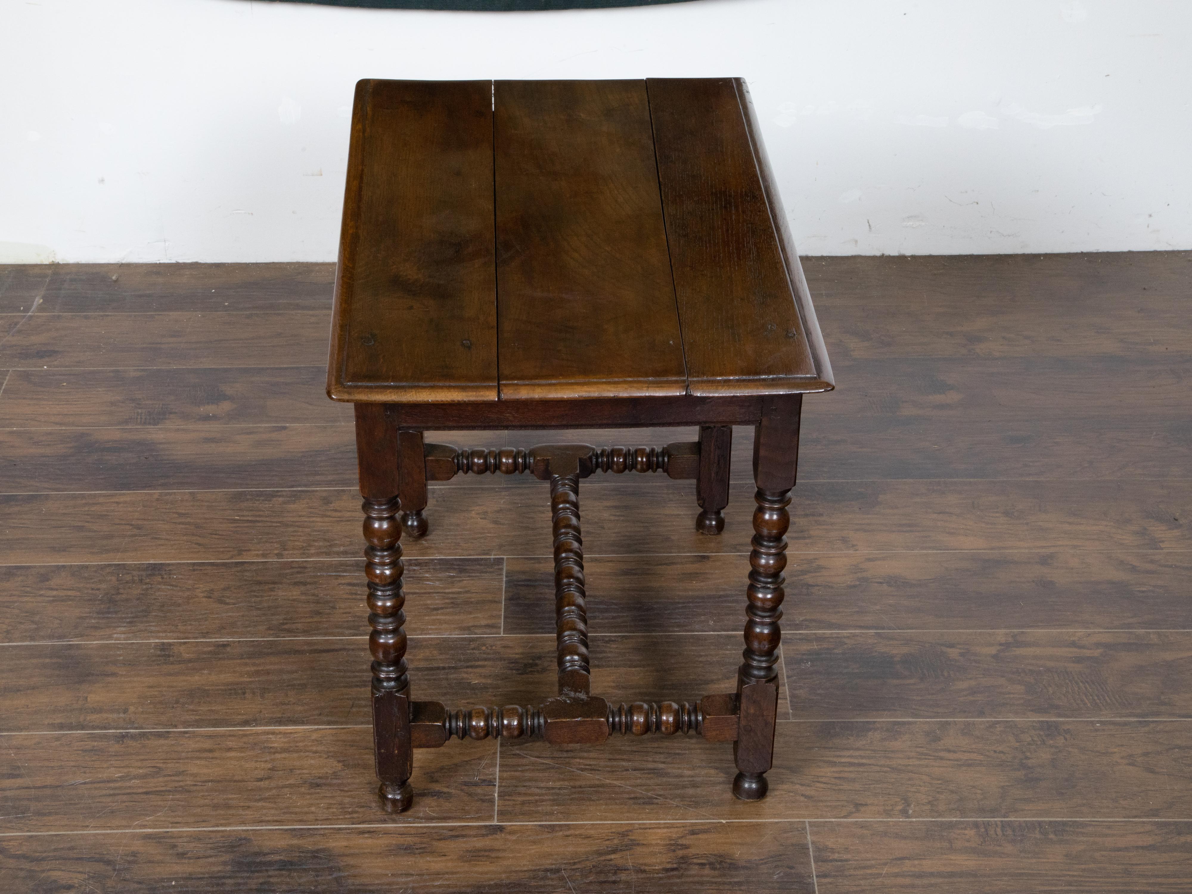 English Oak 19th Century Bobbin Legs Side Table with Geometric Font Drawer For Sale 2