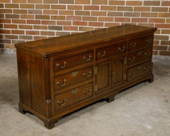 English Oak 19th Century Dresser Base with Fluted Columns, Drawers and Doors