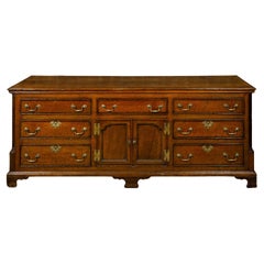 Antique English Oak 19th Century Dresser Base with Fluted Columns, Drawers and Doors