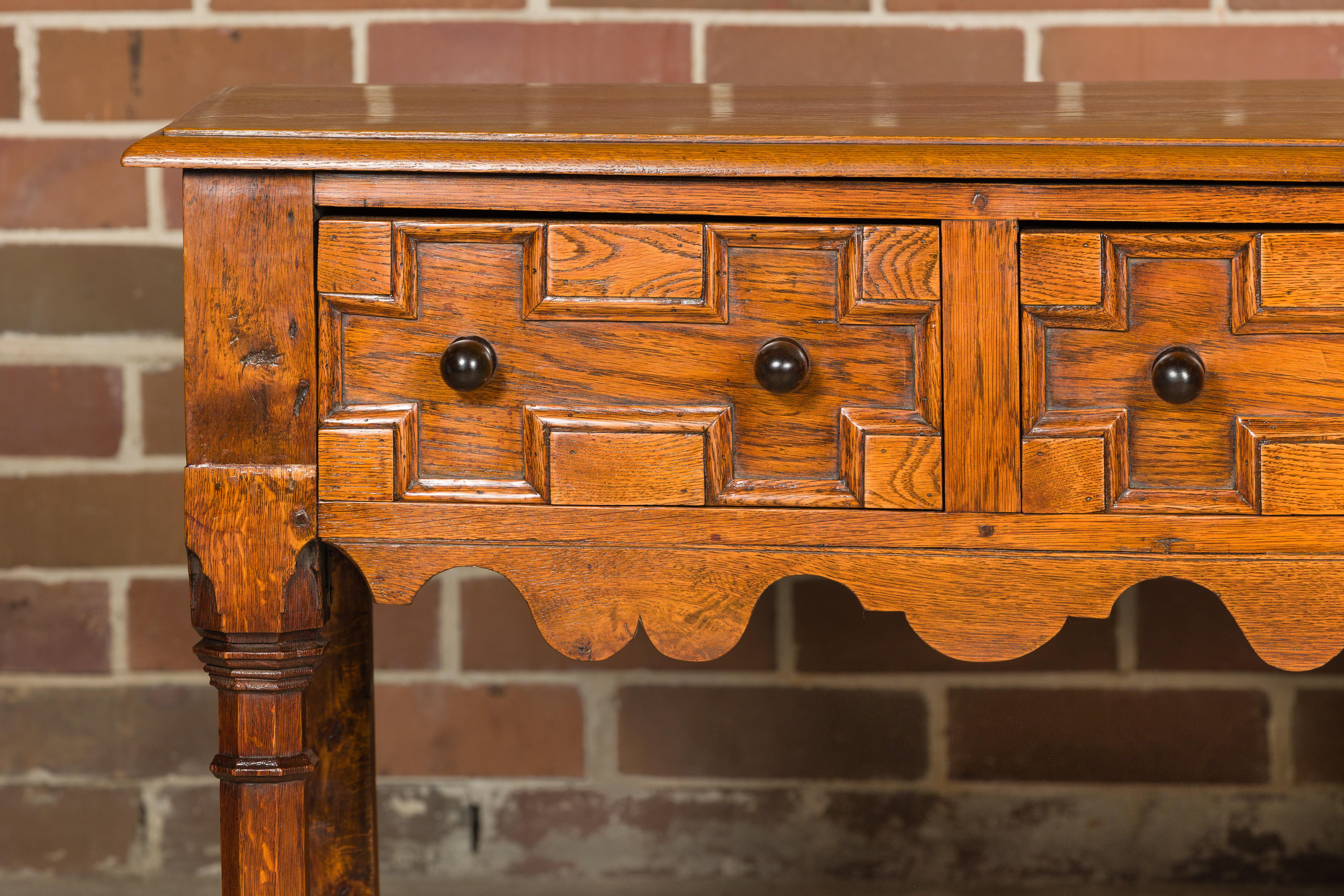 English Oak 19th Century Geometric Front Dresser Base with Three Drawers For Sale 6
