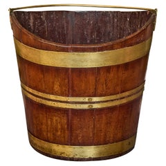 Used English Oak and Brass Bucket with Curved Rim, 19th Century