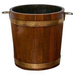 English Oak and Brass Bucket with Side Lugs, 19th Century