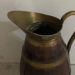English Oak and Brass Large Treen Pitcher, late 19th C.