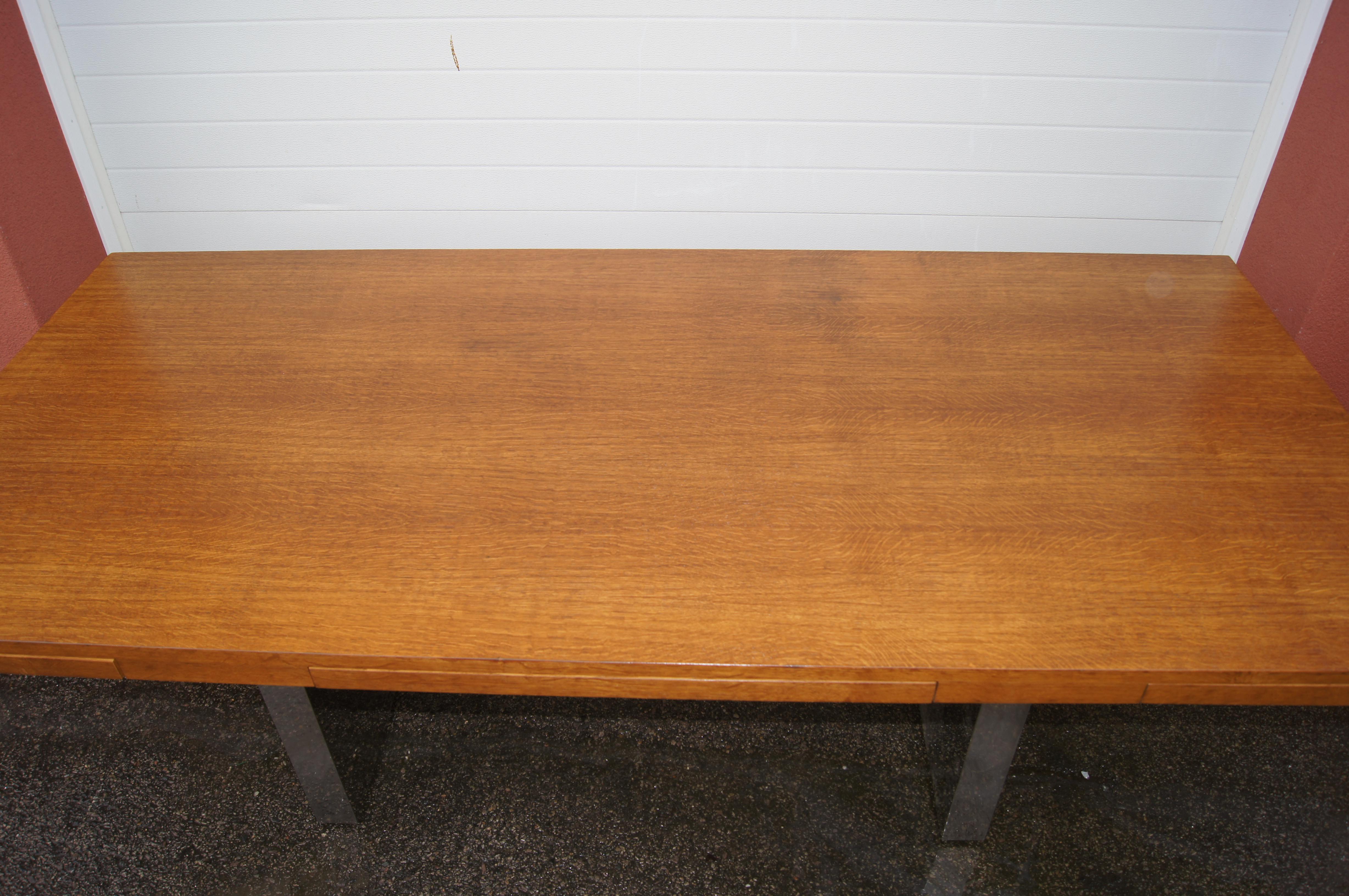English Oak and Chrome Desk by Roger Sprunger for Dunbar In Good Condition For Sale In Dorchester, MA