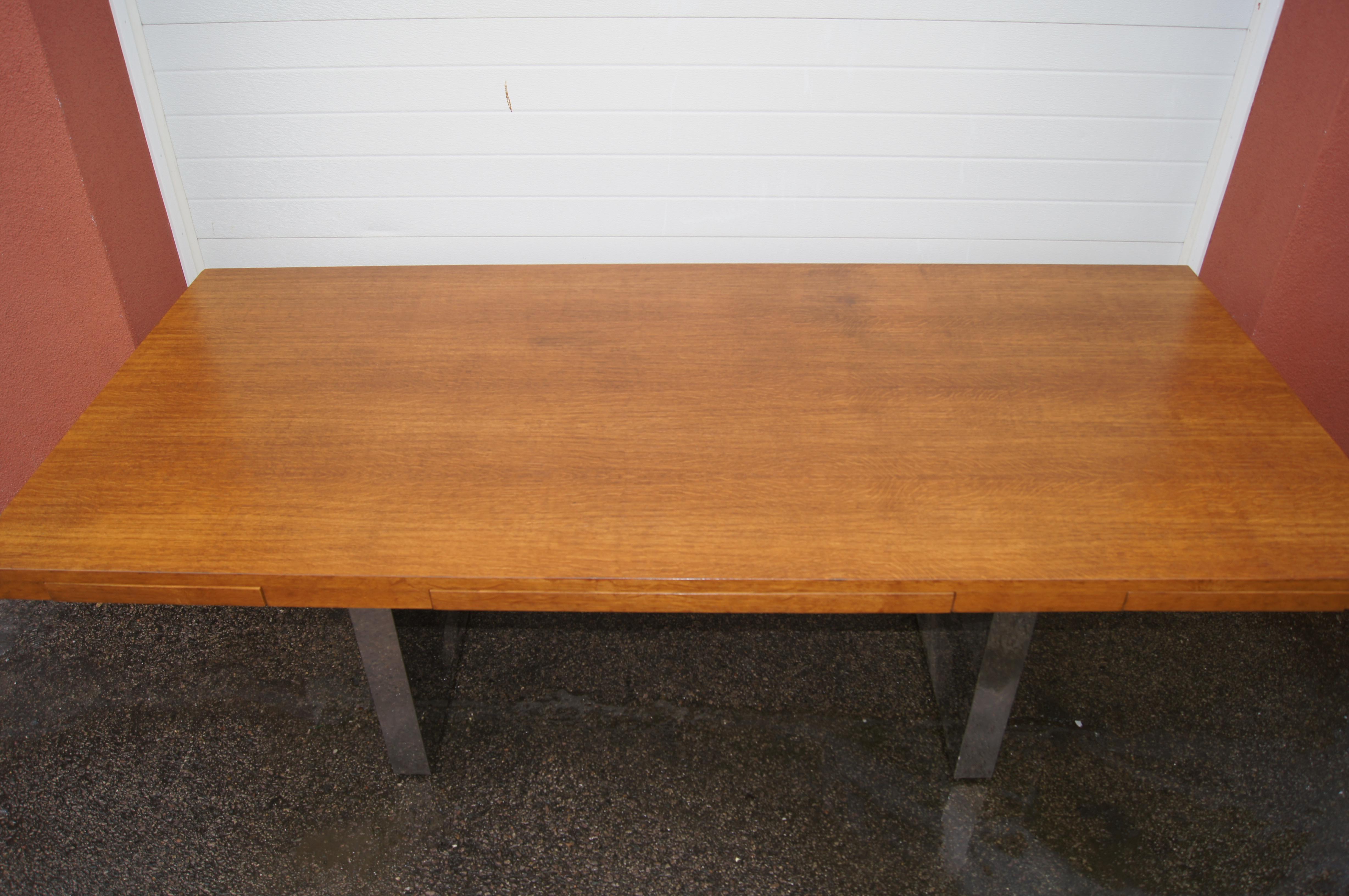 Late 20th Century English Oak and Chrome Desk by Roger Sprunger for Dunbar For Sale