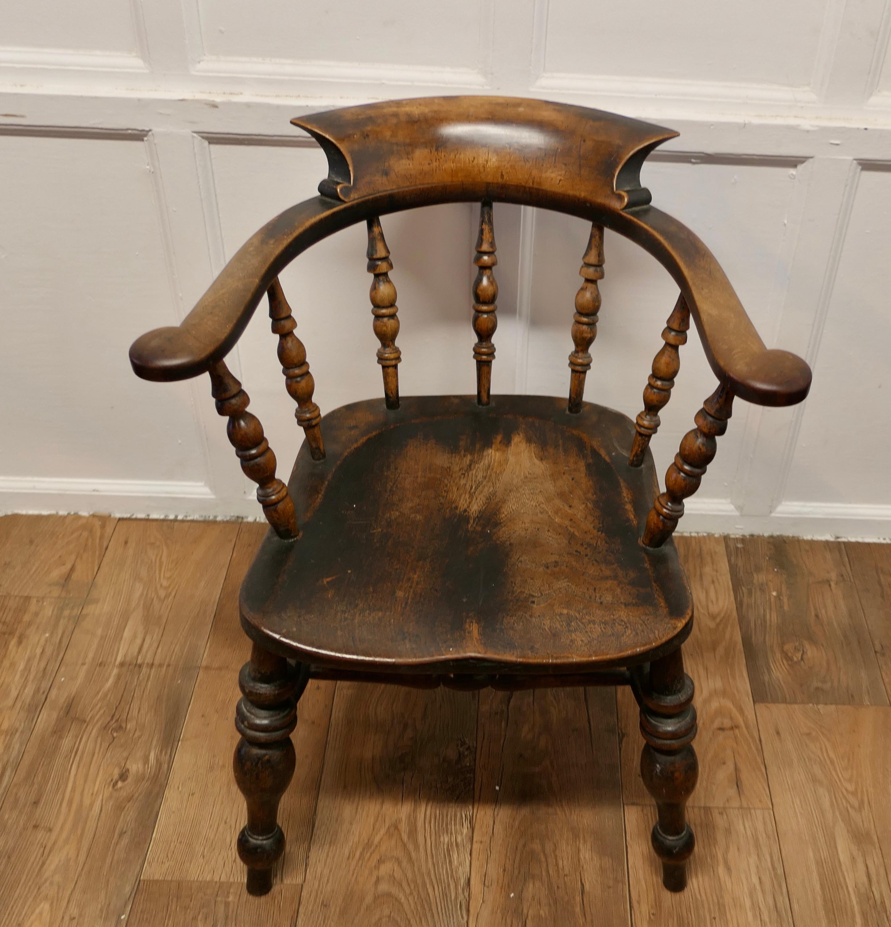 Country  English Oak and Elm Windsor Carver Chair     For Sale
