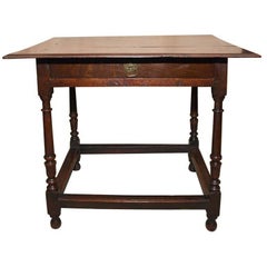 English Oak and Fruitwood Stretcher Base Table