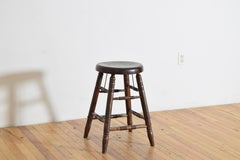 English Oak and Iron Pub Stool, Late 19th to Early 20th Century