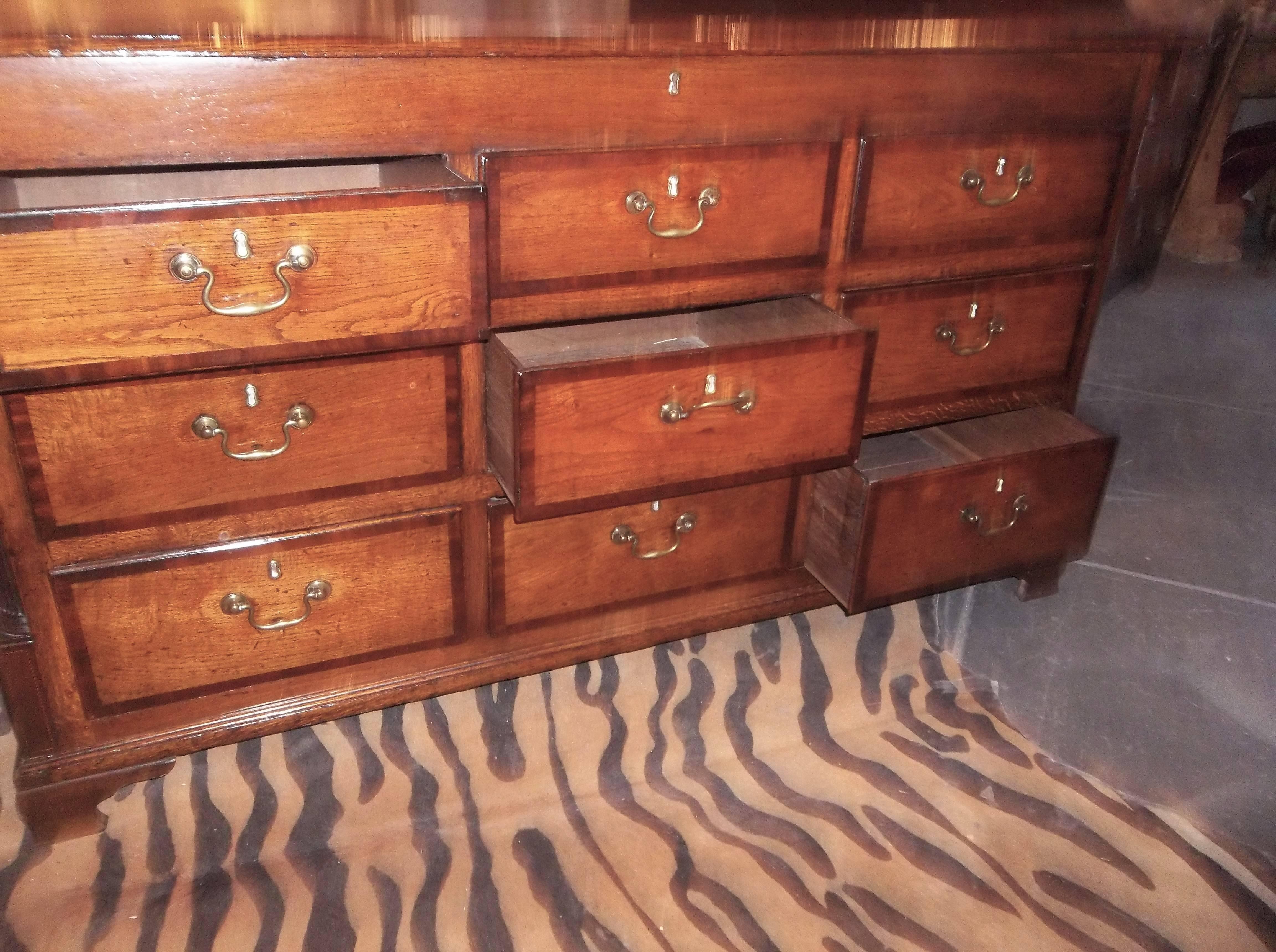 19th Century English Oak and Mahogany Banded Mule Chest with Pilaster Corners