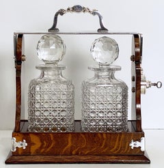 English Oak and Silver Tantalus or Decanter Drinks Set by Betjemann's