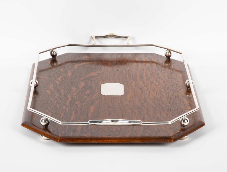 English Oak and Silvered Bronze Serving Tray at 1stDibs