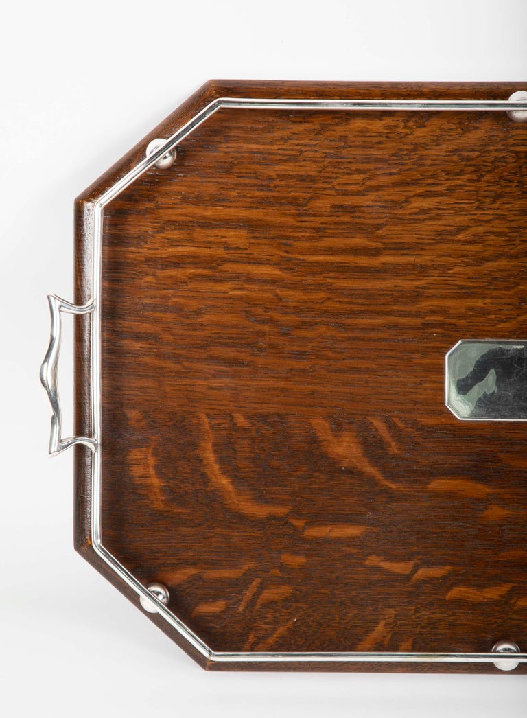 English Oak and Silvered Bronze Serving Tray at 1stDibs