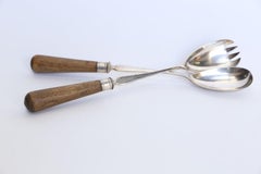 English Oak and Silverplate Serving Pieces