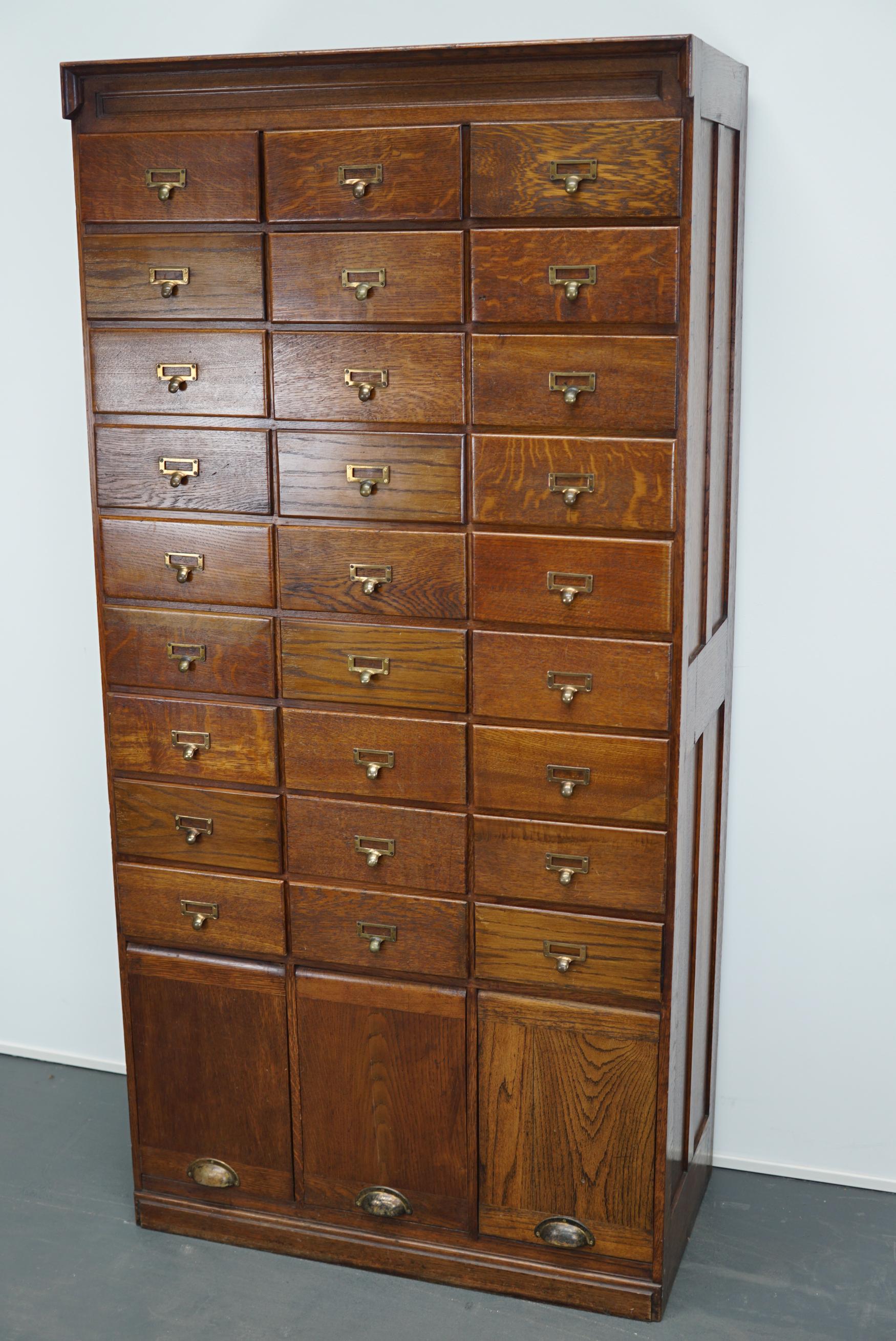Industrial English Oak Apothecary Cabinet / Filing Cabinet, circa 1930s