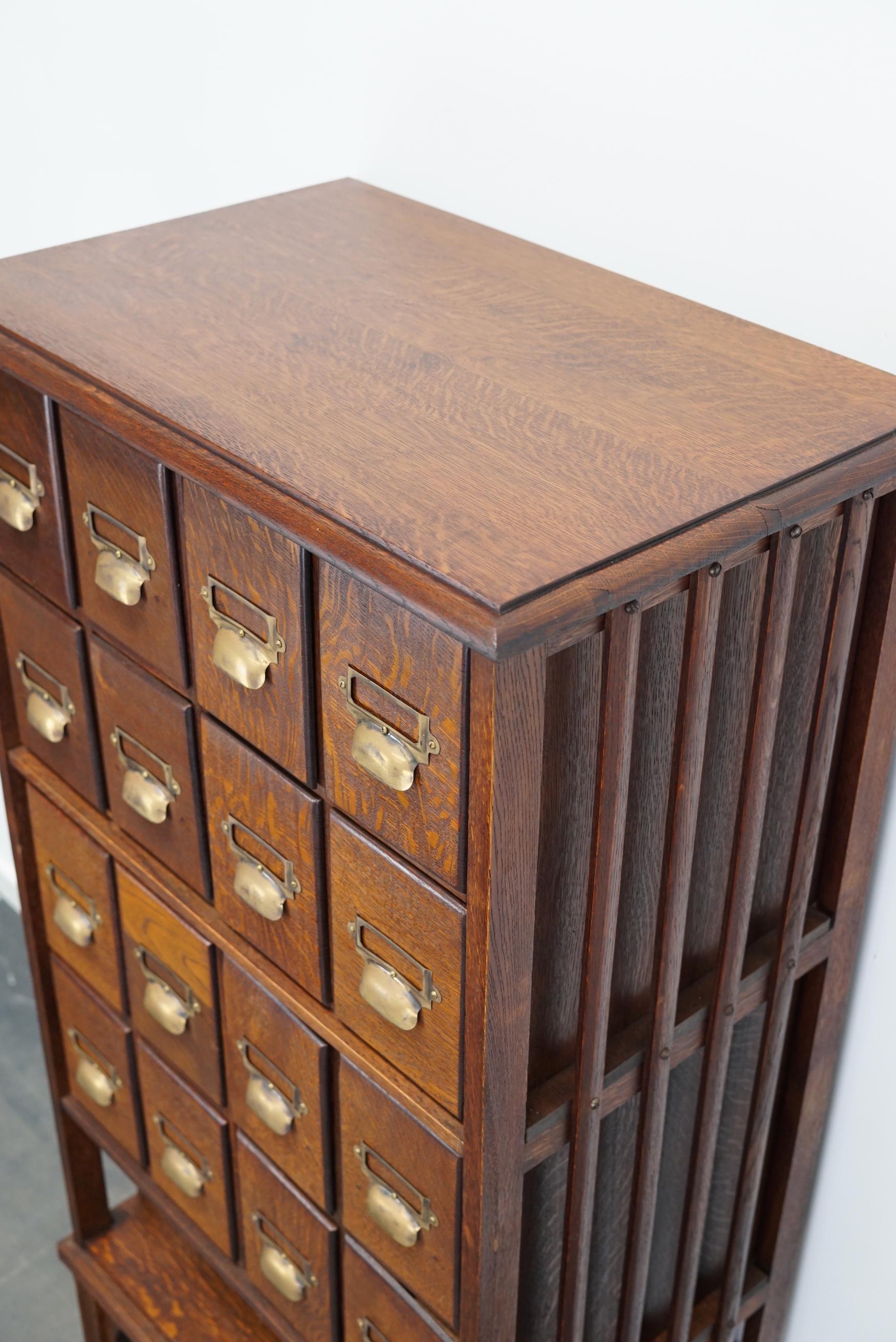 British English Oak Apothecary Cabinet or Filing Cabinet, Early 20th Century