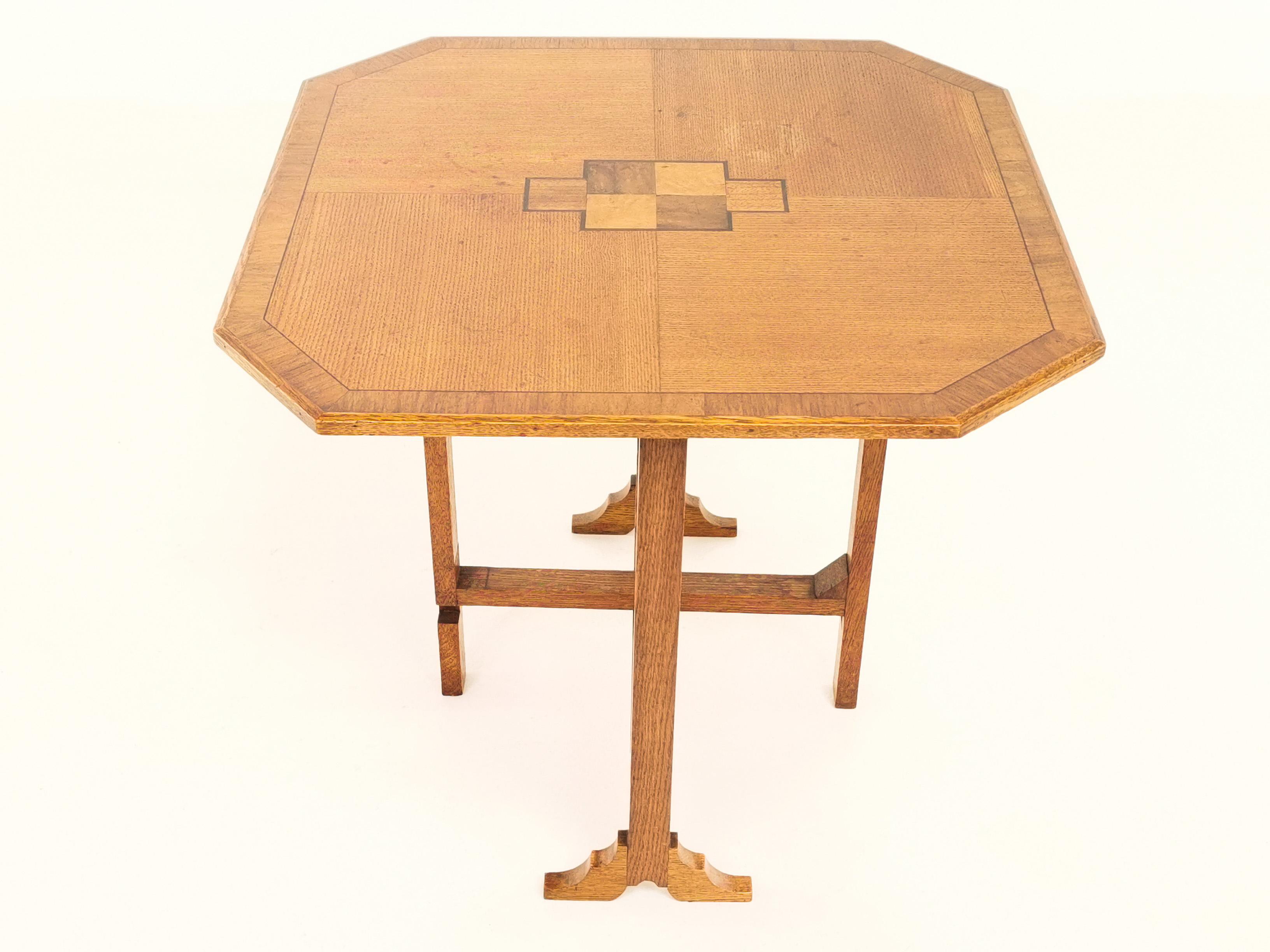 British English Oak Art Deco Geometric Side Occasional Coffee Table