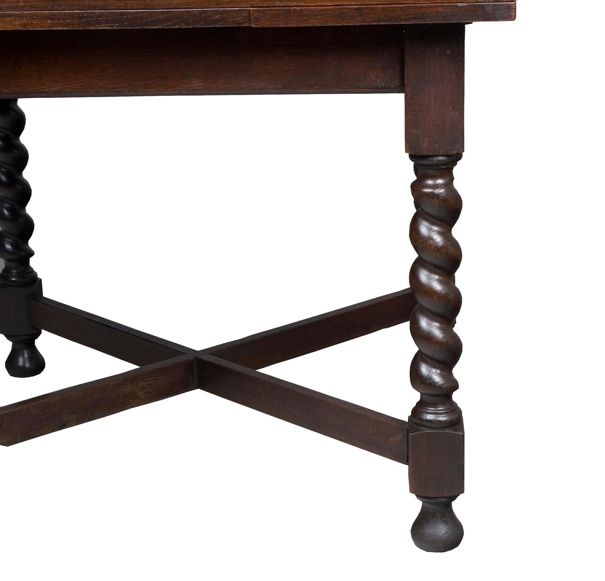 Jacobean English Oak Barley Twist Draw Leaf Pub Table