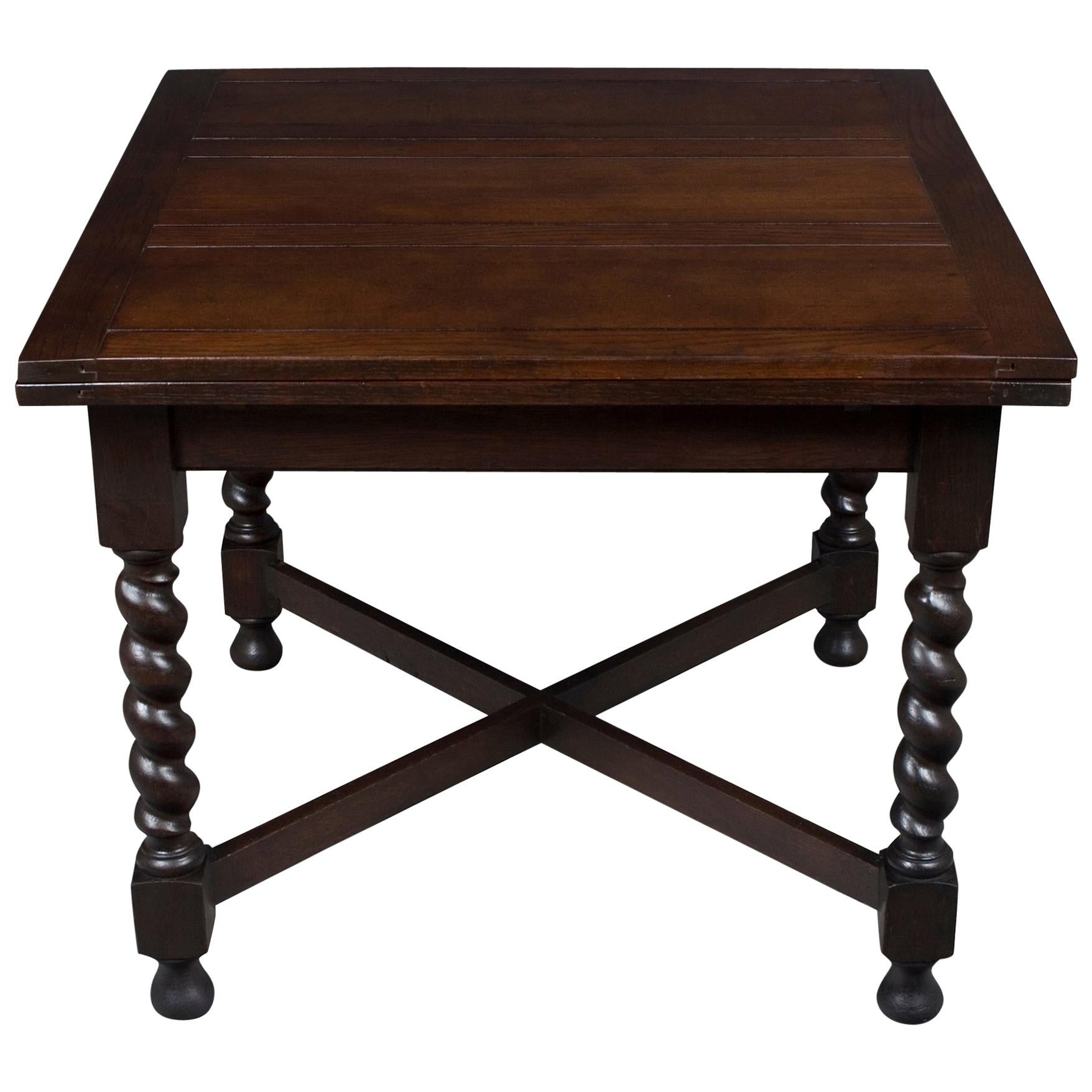 English Oak Barley Twist Draw Leaf Pub Table