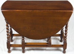 English Oak Barley Twist Gate Leg Drop-Leaf Side Sofa End Table