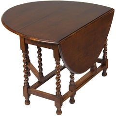 English Oak Barley Twist Gate Leg Drop-Leaf Side Sofa End Table