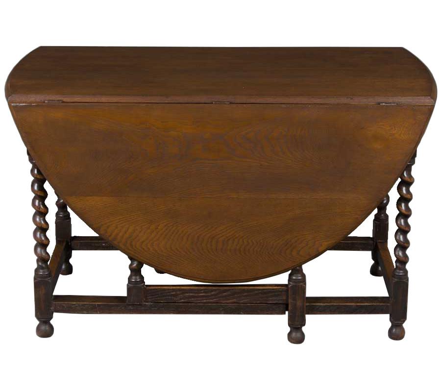 Jacobean English Oak Barley Twist Gate Leg Drop Leaf Table
