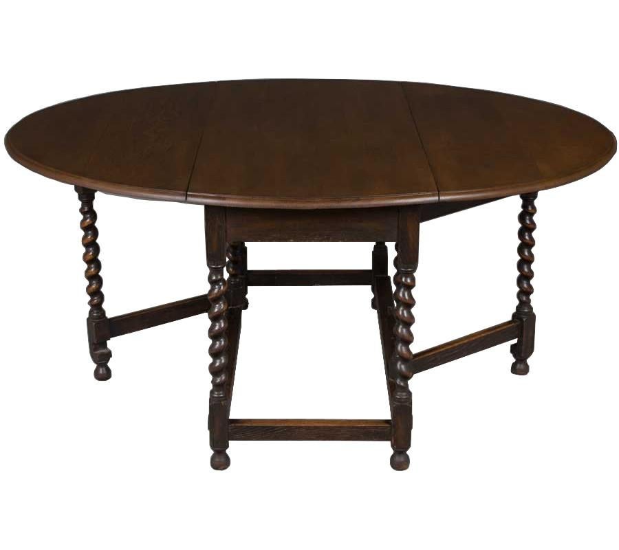 English Oak Barley Twist Gate Leg Drop Leaf Table In Good Condition In Atlanta, GA