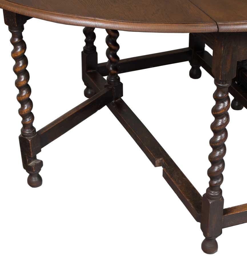 English Oak Barley Twist Gate Leg Drop Leaf Table 1