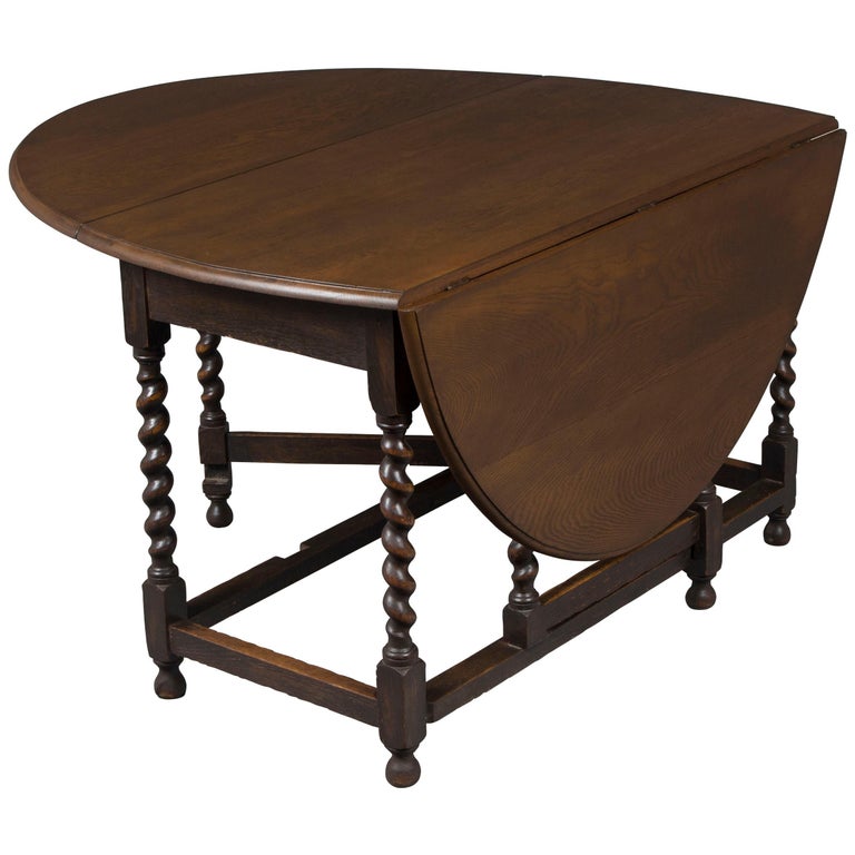 English Oak Barley Twist Gate Leg Drop Leaf Table at 1stDibs