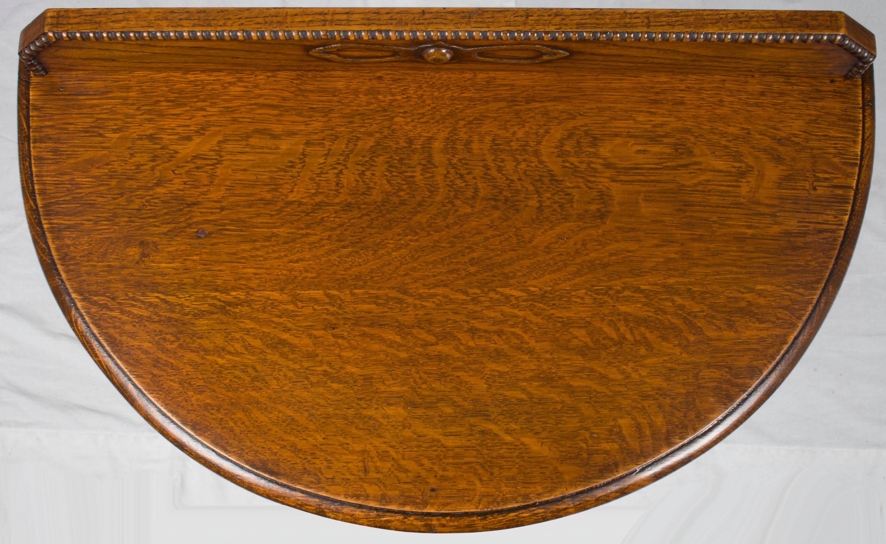 Early 20th Century English Oak Barley Twist Half Moon Demilune Hall Side Table For Sale