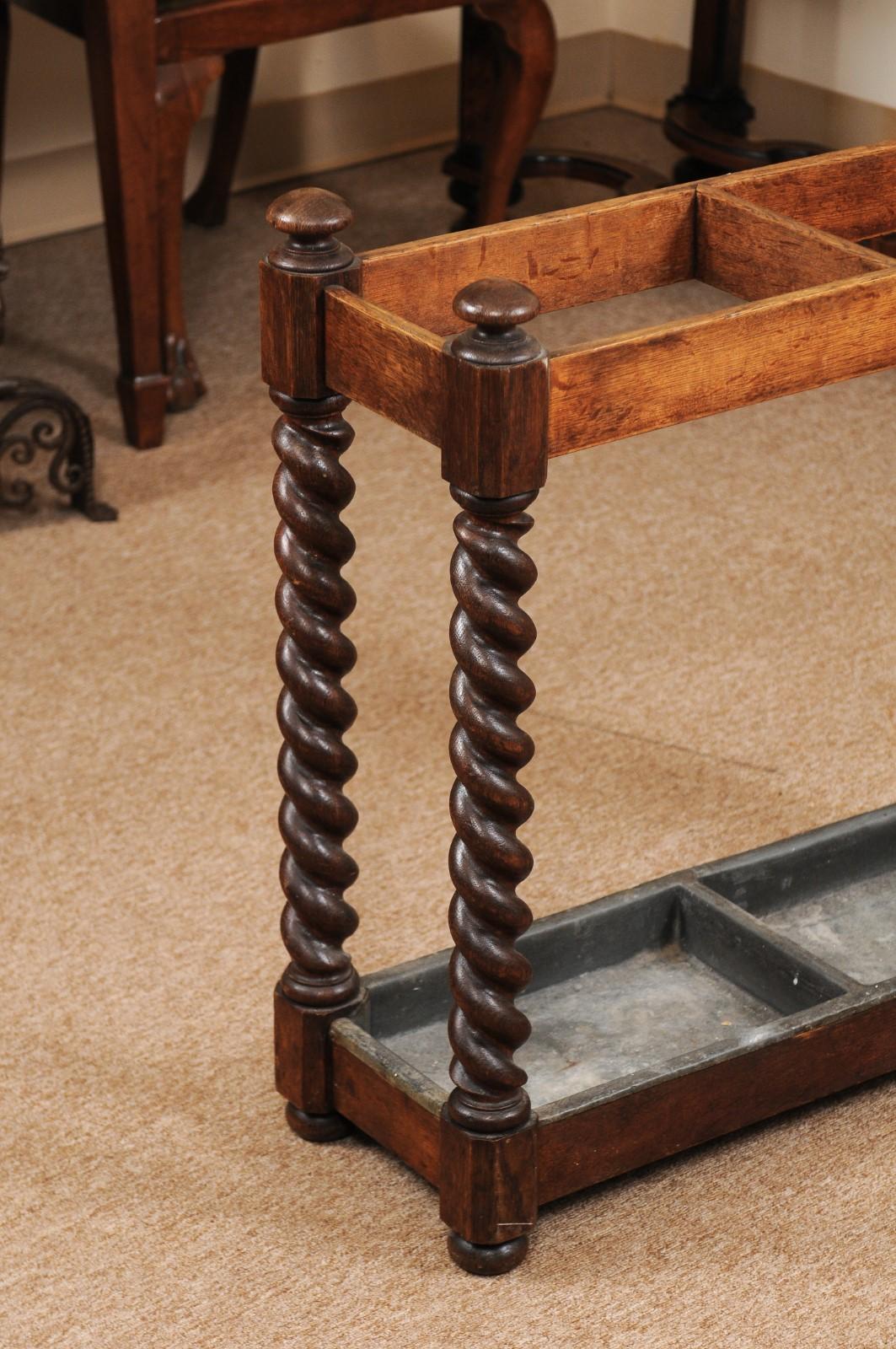 Jacobean English Oak Barley Twist Umbrella Stand, Late 19th Century