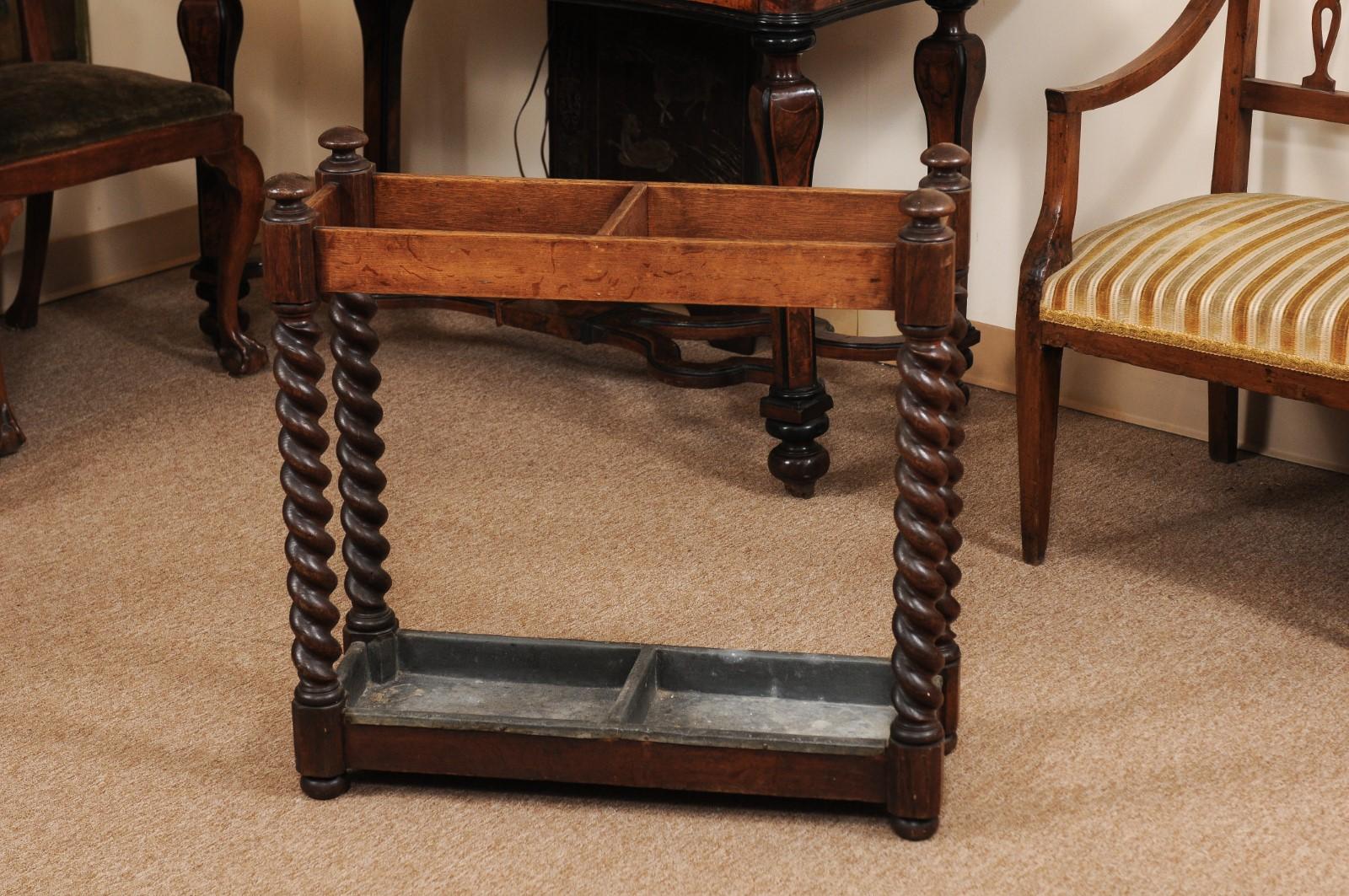 English Oak Barley Twist Umbrella Stand, Late 19th Century 3