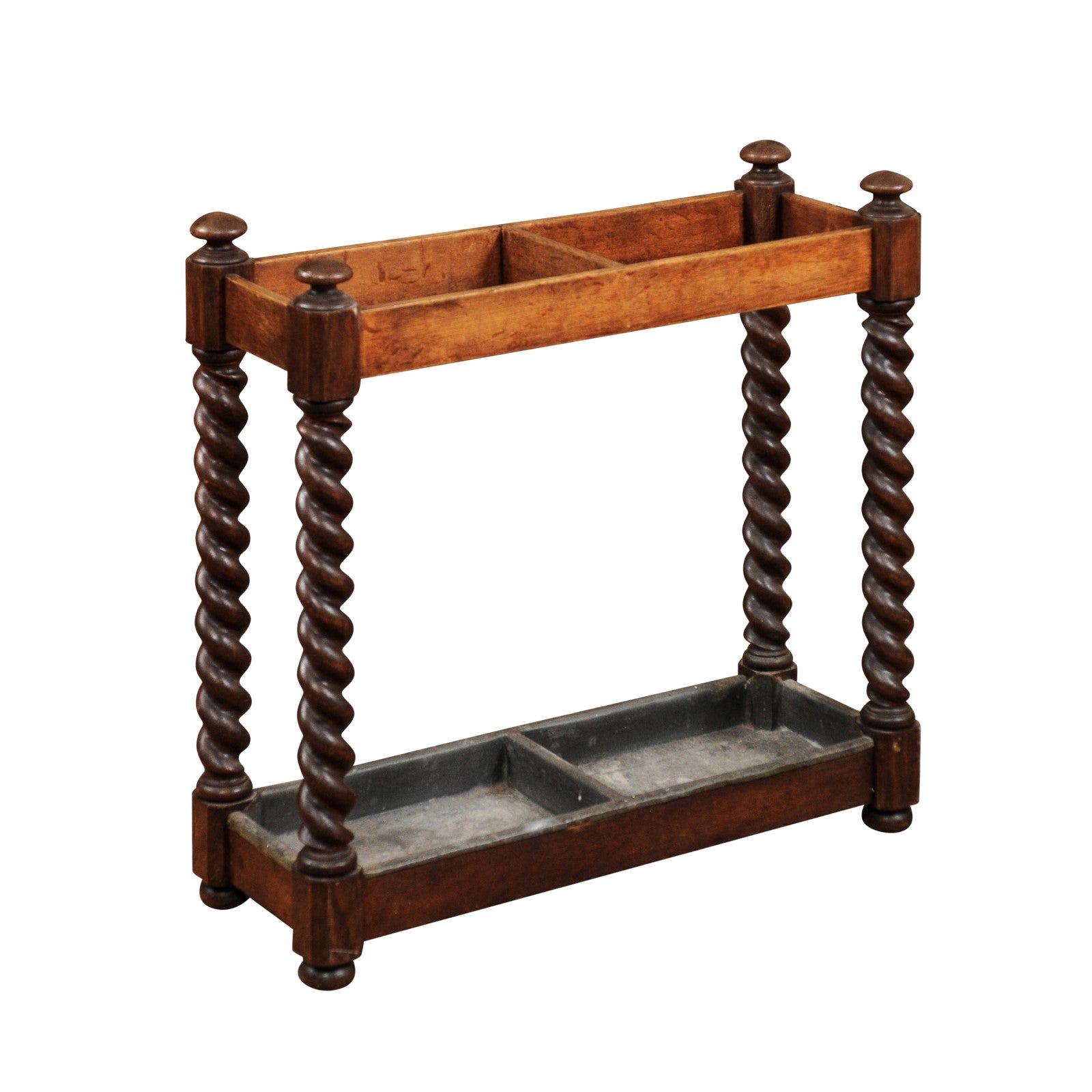 English Oak Barley Twist Umbrella Stand, Late 19th Century