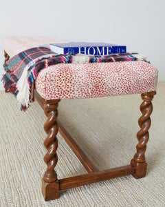 English Oak Barley Twist Upholstered Bench