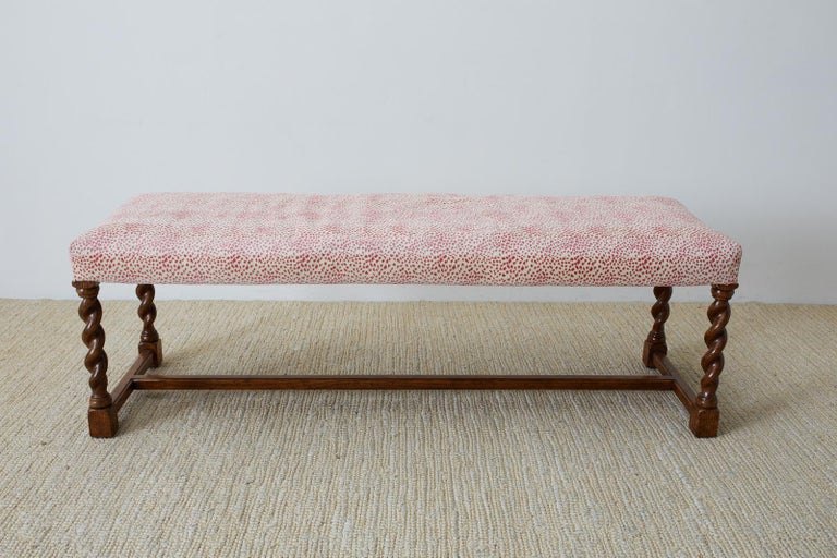 English Oak Barley Twist Upholstered Bench For Sale At 1stdibs