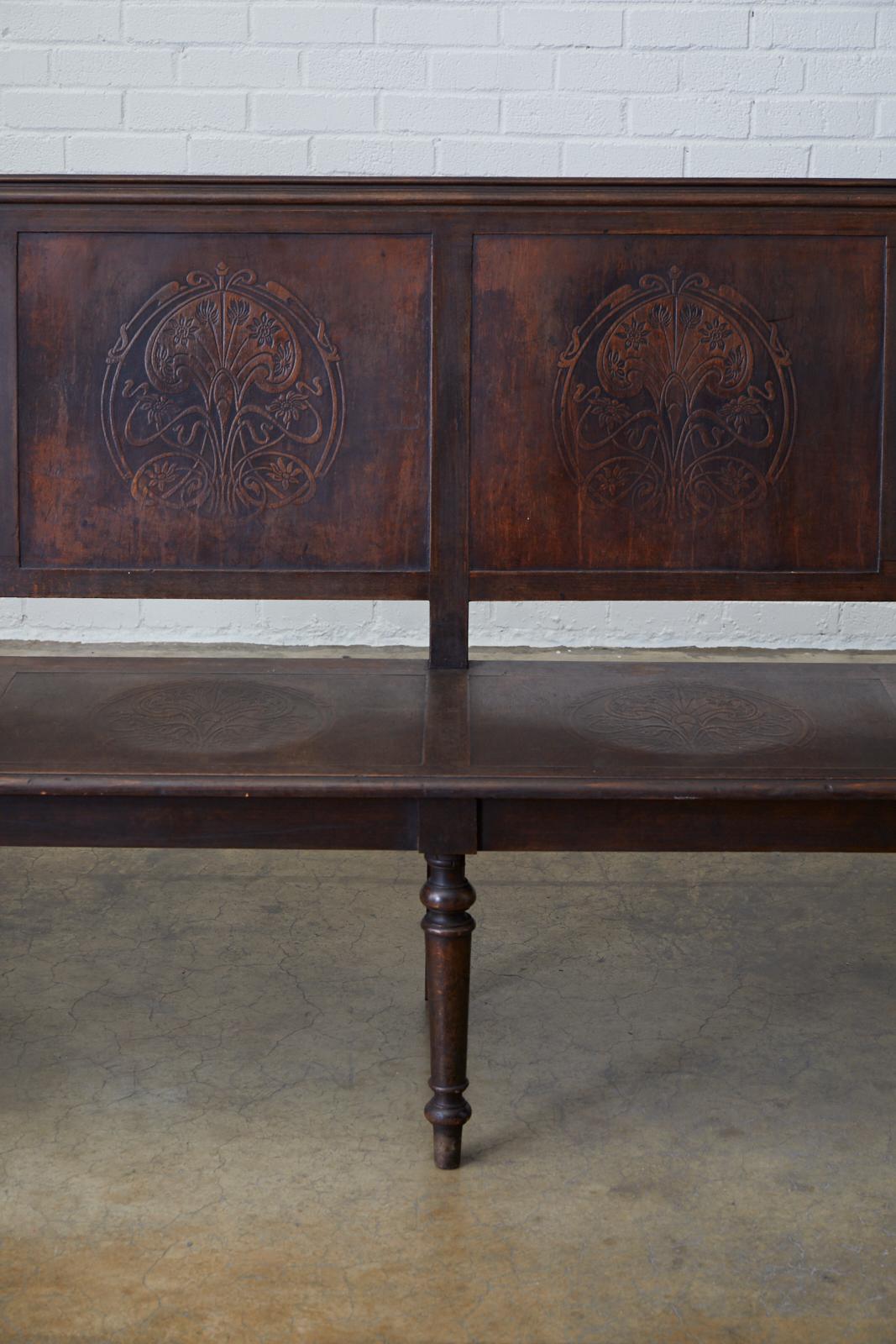19th Century English Oak Bench Settle with Art Nouveau Panels