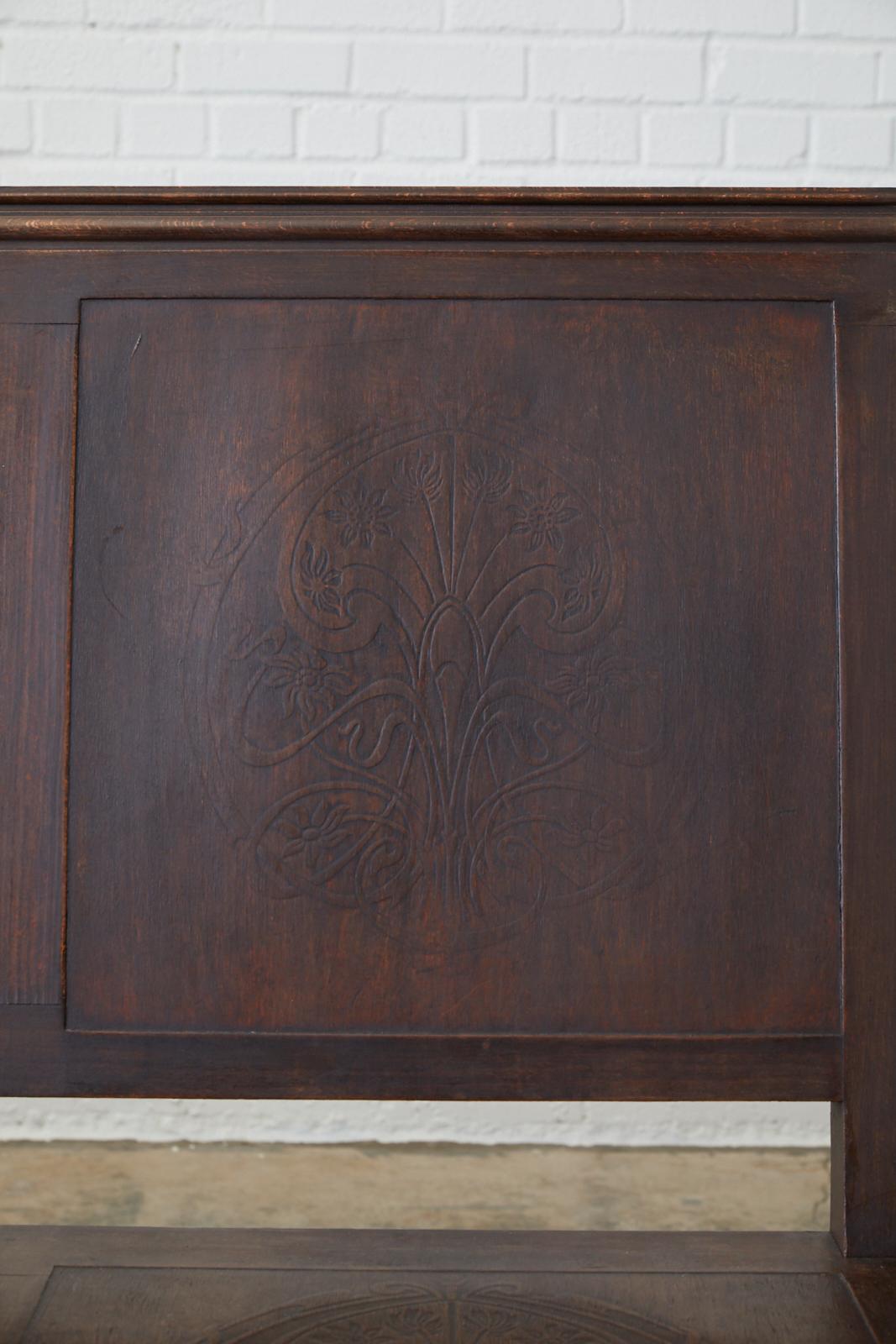 English Oak Bench Settle with Art Nouveau Panels 2