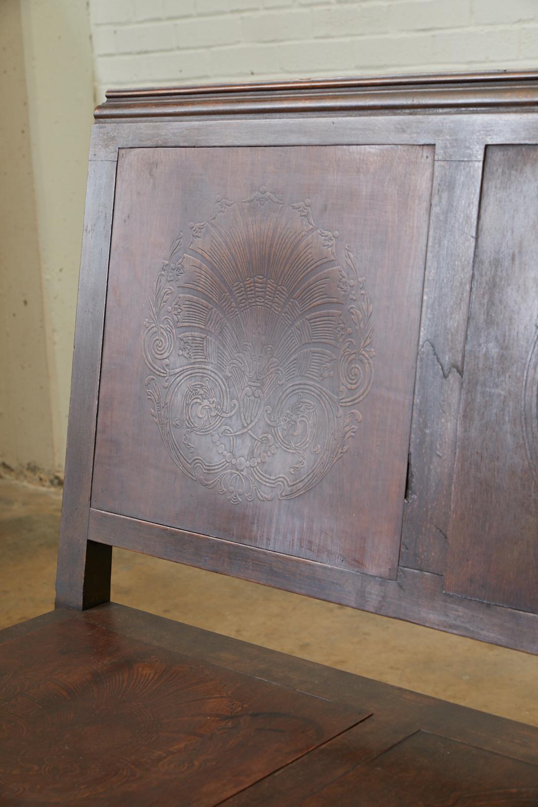 English Oak Bench Settle with Art Nouveau Panels 3