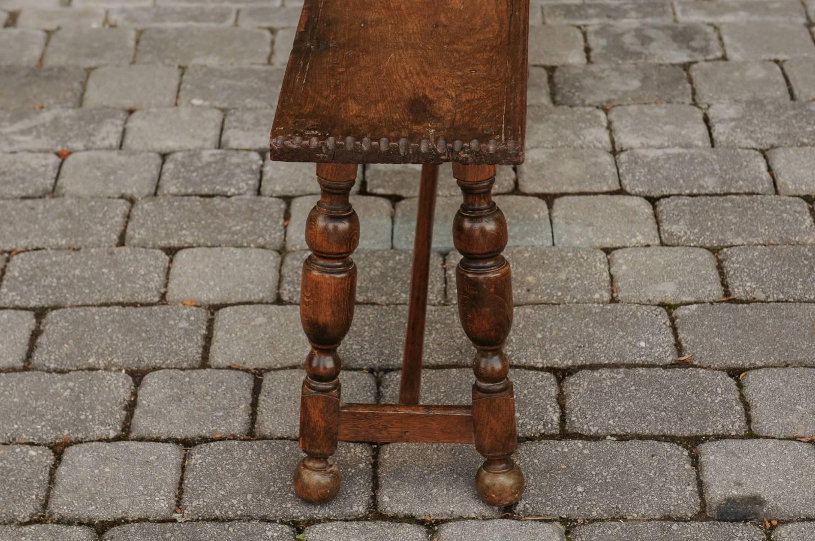 English Oak Bench with Splayed Turned Legs and Cross Stretcher, circa 1860 5